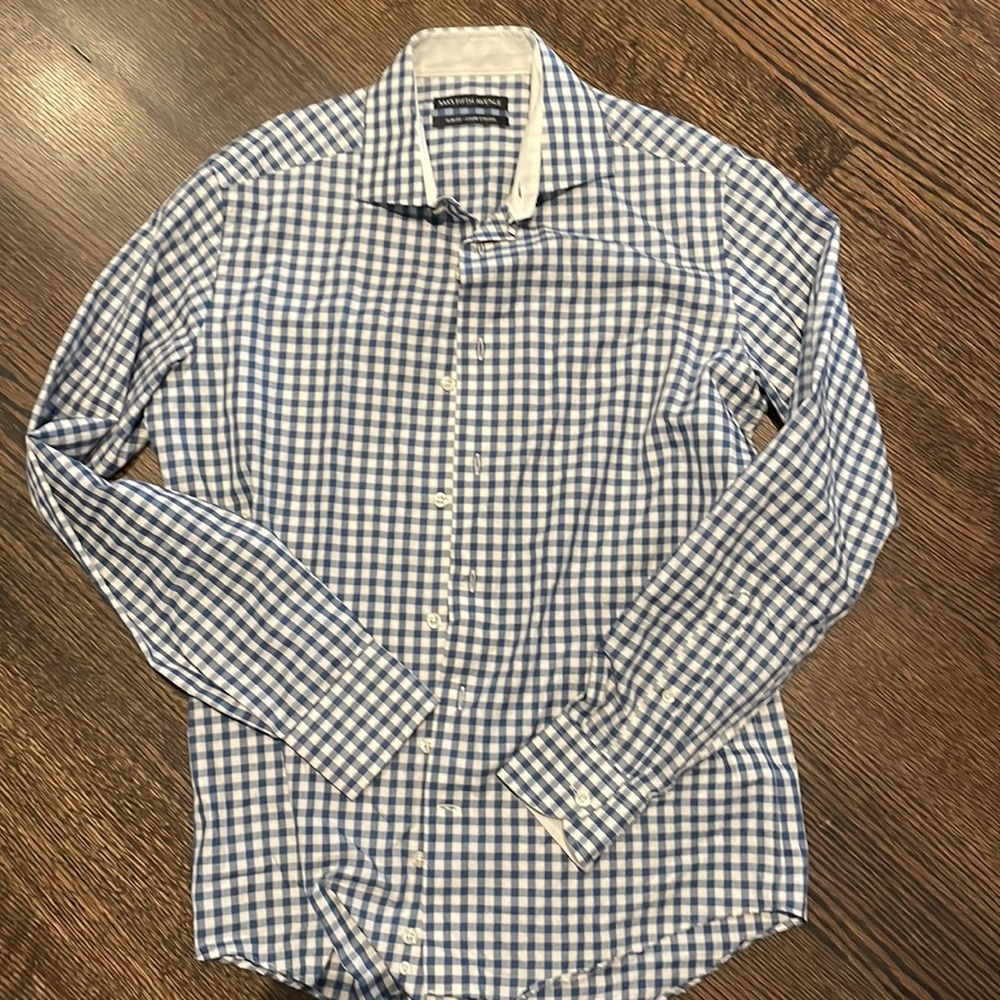 Saks fifth avenue blue gingham check button down shirt